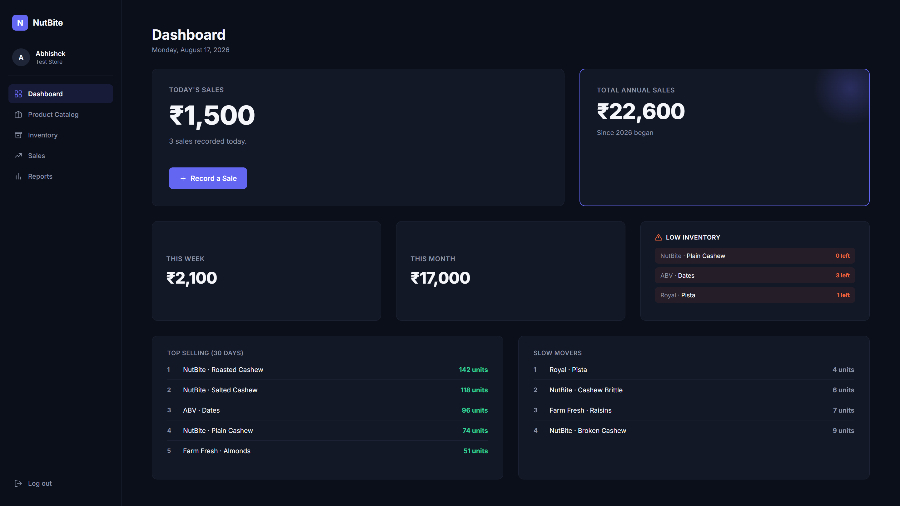 NutBite dashboard screen